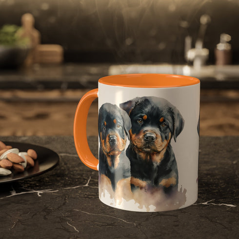 Rottweiler Pupies - Color Accent Mugs, 11oz